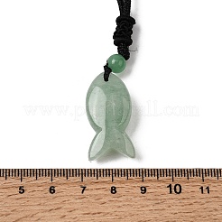 Collane con ciondolo a forma di pesce in pietra mista naturale e cordino in nylon nero&nbsp;NJEW-G185-01