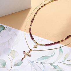 Collane con pendente a forma di croce e luna in zirconi cubici stile 2 pz 2 con perline di granato naturale&nbsp;NJEW-JN04029