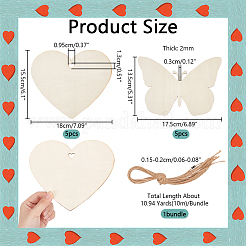Kit de fabrication de pendentifs en bois vierges en forme de cœur et de papillon&nbsp;DIY-NB0010-97