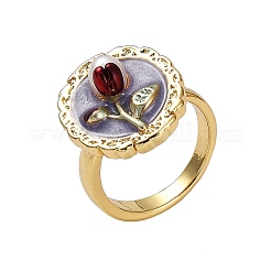 Offene Manschettenringe aus Messing mit Emaille und Blumenmuster und natürlichen Süßwasserperlen für Damen&nbsp;RJEW-G342-01G-02