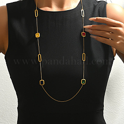 Collane lunghe da donna con catena a maglie ovali quadrate e zirconi cubici colorati in acciaio inossidabile&nbsp;DM5212
