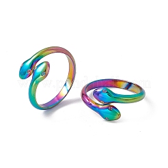 Bague ouverte à double serpent en acier inoxydable 304 avec placage ionique (IP) pour femme&nbsp;RJEW-C045-14M