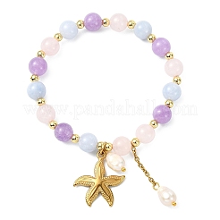 Bracciali elastici con perline rotonde di acquamarina naturale&nbsp;BJEW-JB14145-01