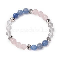 Bracciali elastici rotondi con pietre preziose naturali miste e perline in lega per le donne&nbsp;BJEW-TA00558