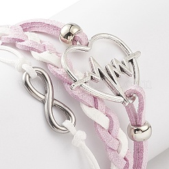 Juego de 4 pulsera multihebra con eslabones infinitos de acero inoxidable 304 y aleación de 4 colores con forma de corazón&nbsp;BJEW-TA00190