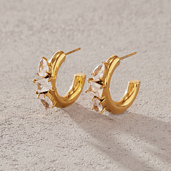 Pendientes de acero inoxidable 304 con circonitas cúbicas transparentes pavé&nbsp;WGE1729-01