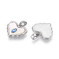 Pendentifs en forme de cœur en coquillage naturel pavé de laiton&nbsp;KK-N258-07P