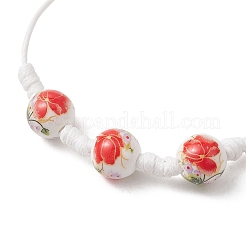 Bracelets ajustables faits main en perles de porcelaine imprimées de fleurs&nbsp;BJEW-JB13580