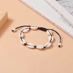 Bracciale da donna con conchiglia naturale e perline intrecciate turchesi sintetiche&nbsp;BJEW-JB09245