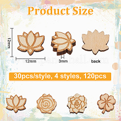 120 pièce de 4 styles de perles en bois gravées au laser&nbsp;WOOD-OC0003-51
