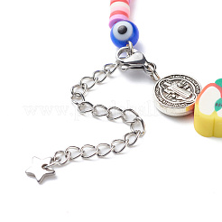 Perlenarmband aus Polymer-Ton-Früchten und einer Legierung von Sankt Benedikt und Bunte Malerei-Evil-Eye-Perlen&nbsp;BJEW-JB08683