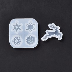 2pcs 2 moules à pendentif en silicone de style cerf de noël et flocon de neige&nbsp;DIY-E055-49