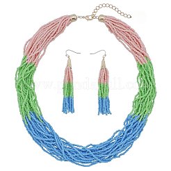 Set di collane multistrato con perline di semi acriliche in stile bohémien e orecchini pendenti con nappe&nbsp;FS-WG5C0BD-04