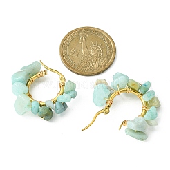 Pendientes de aro trenzados con chips de amazonita natural&nbsp;EJEW-JE04940-16