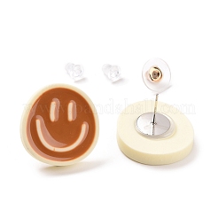 Orecchini a bottone in resina da donna con faccia sorridente&nbsp;EJEW-G305-01P