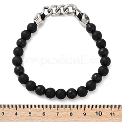 Braccialetti in perline di vetro in acciaio inossidabile 304 con teschio in stile punk per donne e uomini&nbsp;BJEW-D304-04AS-02