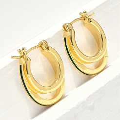 Boucles d'oreilles créoles ovales à deux couches en laiton émaillé&nbsp;EJEW-S252-03D-G