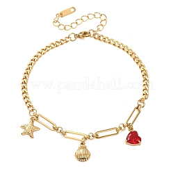 Ocean 304 Edelstahl-Fußkettchen mit rotem Zirkonia-Pavé für Damen&nbsp;SA-CBA3D94-04C-G