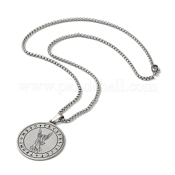 Colliers ronds et plats en acier inoxydable 201 avec pendentif archange Saint Michel pour femmes et hommes&nbsp;LS-NJEW-F344-02P