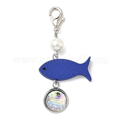 Ciondolo rotondo piatto con decorazioni in acciaio inossidabile 304 e resina a squame di pesce&nbsp;HJEW-JM04042