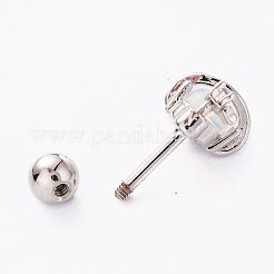 Messing-Ohrringe aus Mikropavé mit klaren Zirkonia-Barbell-Knorpeln&nbsp;AJEW-P017-17P