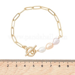 Braccialetti da donna con catena a graffetta in ottone e perle d'acqua dolce coltivate naturali di riso&nbsp;BJEW-JB13543-02