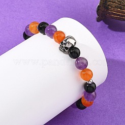 Braccialetti elasticizzati rotondi con perline di onice nero naturale (tinto e riscaldato)&nbsp;BJEW-TA00767