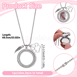 3 pz lega cristallo strass impronta zampa ala e vetro magnetico medaglione rotondo piatto ciondolo catena a sfere collane per le donne&nbsp;NJEW-DR00042
