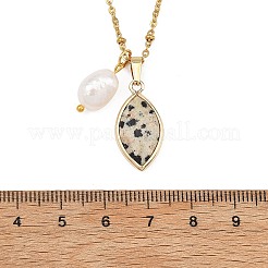 Collana da donna con ciondolo a forma di occhio di cavallo sfaccettato in acciaio inossidabile 304&nbsp;NJEW-JN06261-02