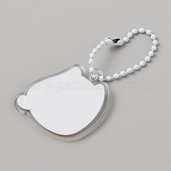 Décoration de pendentif acrylique animal chat mignon dessin animé avec chaîne à billes de fer&nbsp;KEYC-WH0036-33F