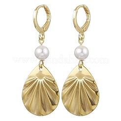 2 par de pendientes de aro de acero inoxidable 201 con perlas y conchas&nbsp;EJEW-JE06181