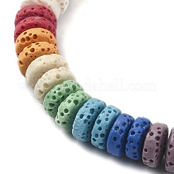 Bracelets extensibles en perles de disque de pierre de lave naturelle teinte&nbsp;BJEW-TA00342-02