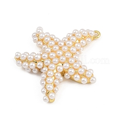 Ciondoli in ottone a forma di stella marina con perle finte&nbsp;KK-I352-04A-G