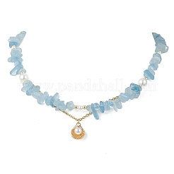 Sets aus Halsketten und Armbändern mit natürlichen Aquamarin-Splitterperlen für Damen&nbsp;SJEW-JS01372-01