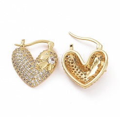 Orecchini a cerchio spessi a forma di cuore con zirconi cubici&nbsp;EJEW-F304-01G-01