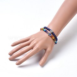 Deux boucles de lapis-lazuli naturel (teint) et de perles de pierre mélangées naturelles/synthétiques bracelets extensibles en chaîne&nbsp;BJEW-JB04223-05