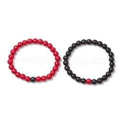 2 Stück 2 Farben gefärbte synthetische türkisfarbene Perlen-Stretch-Armbänder für Frauen und Männer&nbsp;BJEW-JB11547