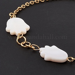 Pulsera de eslabones de mano de hamsa de concha sintética&nbsp;BJEW-F431-05G