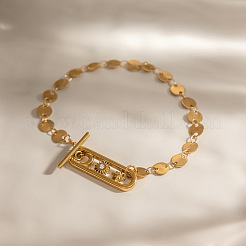 Pulseras de cadena plana de acero inoxidable 304 con lentejuelas y cristales de imitación&nbsp;PL6562
