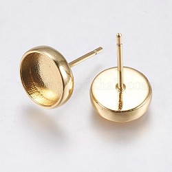 Impostazioni perno orecchino ottone, rotondo e piatto, oro, Vassoio: 8 mm, 14.5x9.5 mm, pin: 0.8 mm