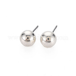 Ccb orecchini a bottone a sfera in plastica da donna,  cadmio& piombo libero, argento, 7.5mm, ago :0.6mm