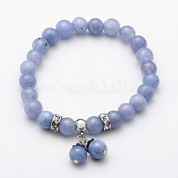 Bracelets extensibles en perles de quartz naturel (teint), imitation aigue-marine, avec lesaccessoires en 52 acier inoxydable, {1}mm