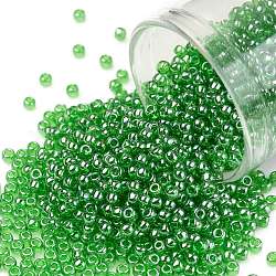 Toho perles de rocaille rondes, Perles de rocaille japonais, (108) lustre transparent vert lime, 11/0, 2.2mm, Trou: 0.8mm, environ 5555 pcs/50 g