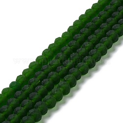 Transparent Glass Beads Strands, Faceted, Frosted, Rondelle, Dark Green, 4mm, Hole: 1mm