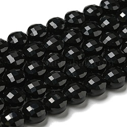Natürliche schwarze Onyxperlenstränge (gefärbt und erhitzt)., facettiert, Flachrund, 7~8x5~6 mm, Bohrung: 1.2 mm, ca. 47~49 Stk. / Strang, 13.82''~14.57'' (35.1~37 cm)