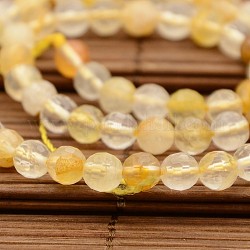 Natural Gemstone Yellow Hematoid Quartz Beads Strands, Ferruginous Quartz, Faceted Round, 6mm, Hole: 1mm, about 64pcs/strand, 15.1 inch