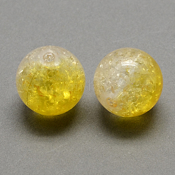 Two Tone Transparent Crackle Acrylic Beads, Half Spray Painted, Round, Gold, 10mm, Hole: 2mm, about 759pcs/405g