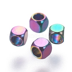 Ionenbeschichtung (IP) 304 Edelstahl-Abstandshalterperlen, Würfel, Regenbogen-Farb, 2x2x2 mm, Bohrung: 1.4 mm
