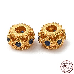 Matte Gold Color 925 Sterling Silver Beads, Hollow Rondelle, Midnight Blue, 4.5x3mm, Hole: 1.6mm