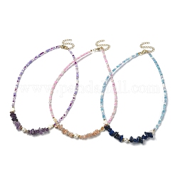3Pcs 3 Style Dyed Natural Mixed Gemstone Chips & Shell Heart & Pearl Beaded Necklaces Set, 15.75 inch(40cm), 1Pc/style